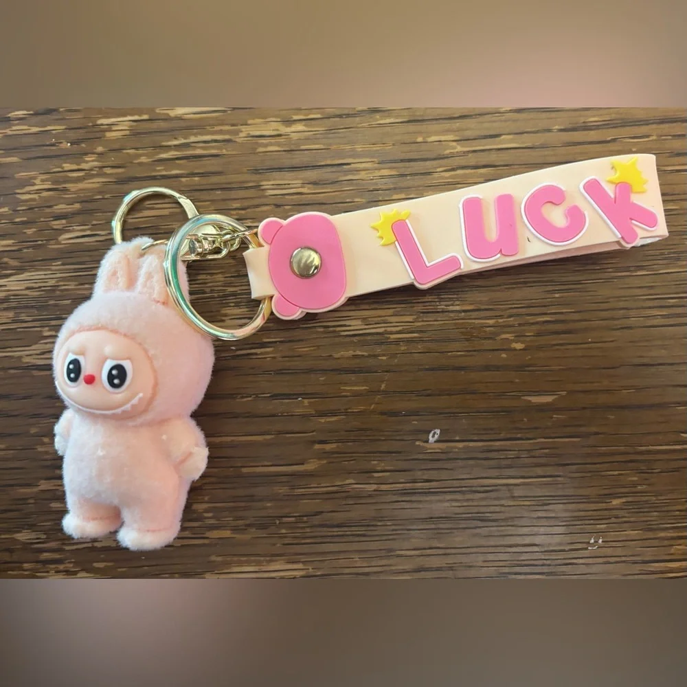 Labubu Pink Cream Fuzzy Collectible Keychain